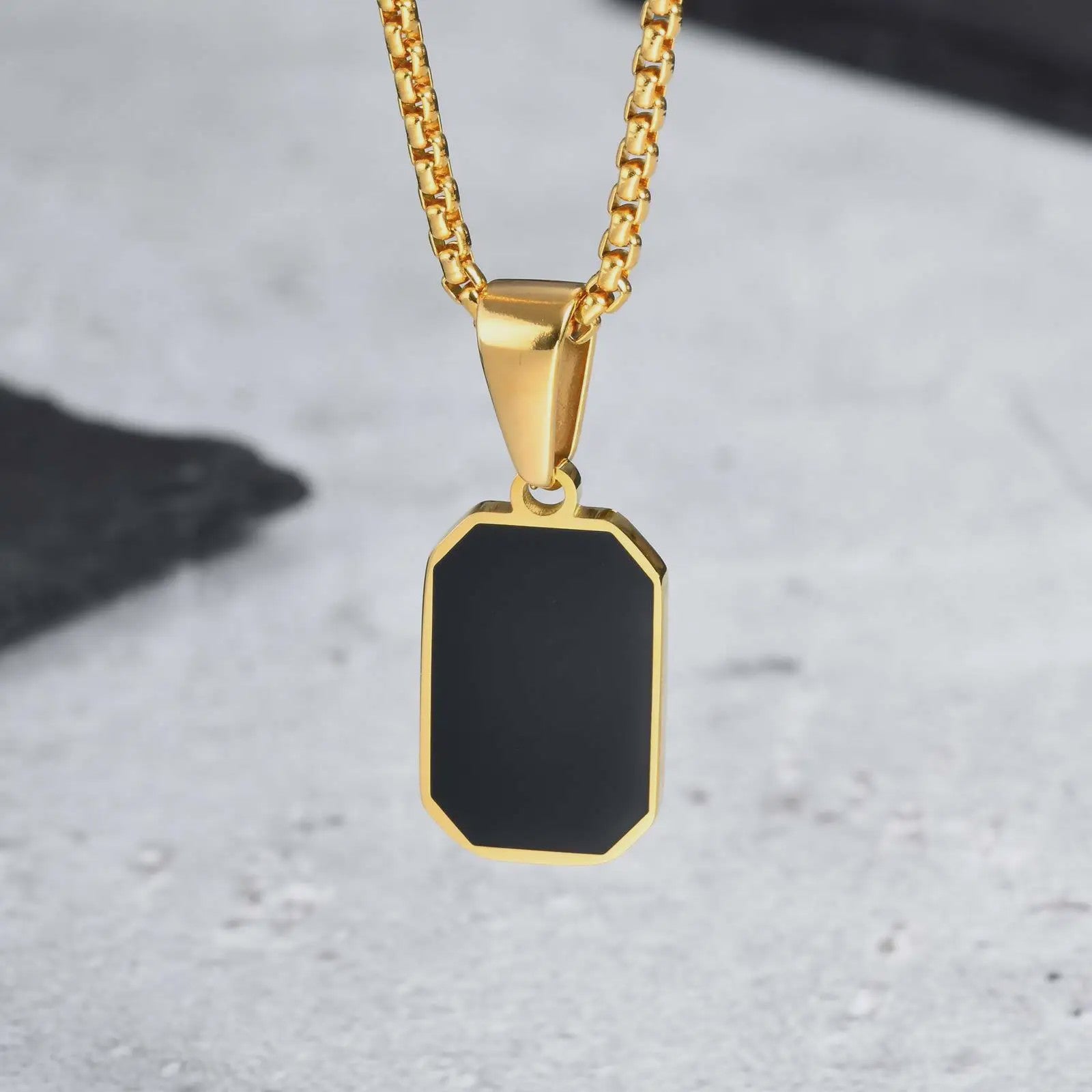 Stijlvolle RVS Hanger met Zwart Emaille - Geometric Dog Tag Ketting voor Mannen