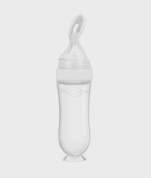 Baby Fles met Lepel - Siliconen Knijpfles voor Babyvoeding en Rijstpap