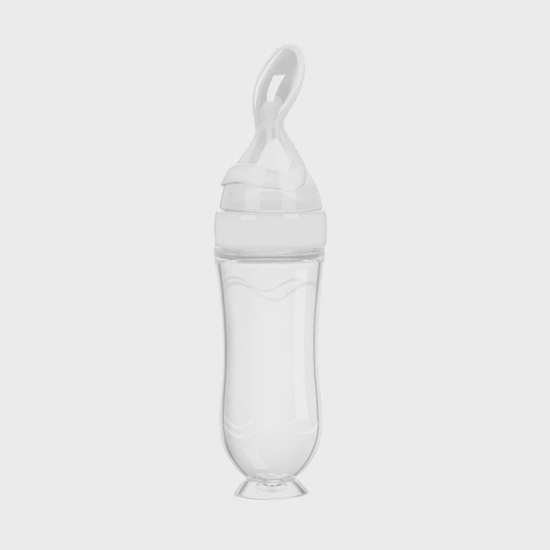 Baby Fles met Lepel - Siliconen Knijpfles voor Babyvoeding en Rijstpap
