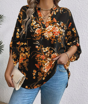 Plus Size Dames Blouse Elegant Lente Herfst Casual V-hals Losse Lange Mouw