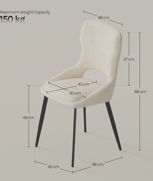 Set van 6 Luxe Eetkamerstoelen - Chenille Bekleding, Holle Rug & Metalen Poten