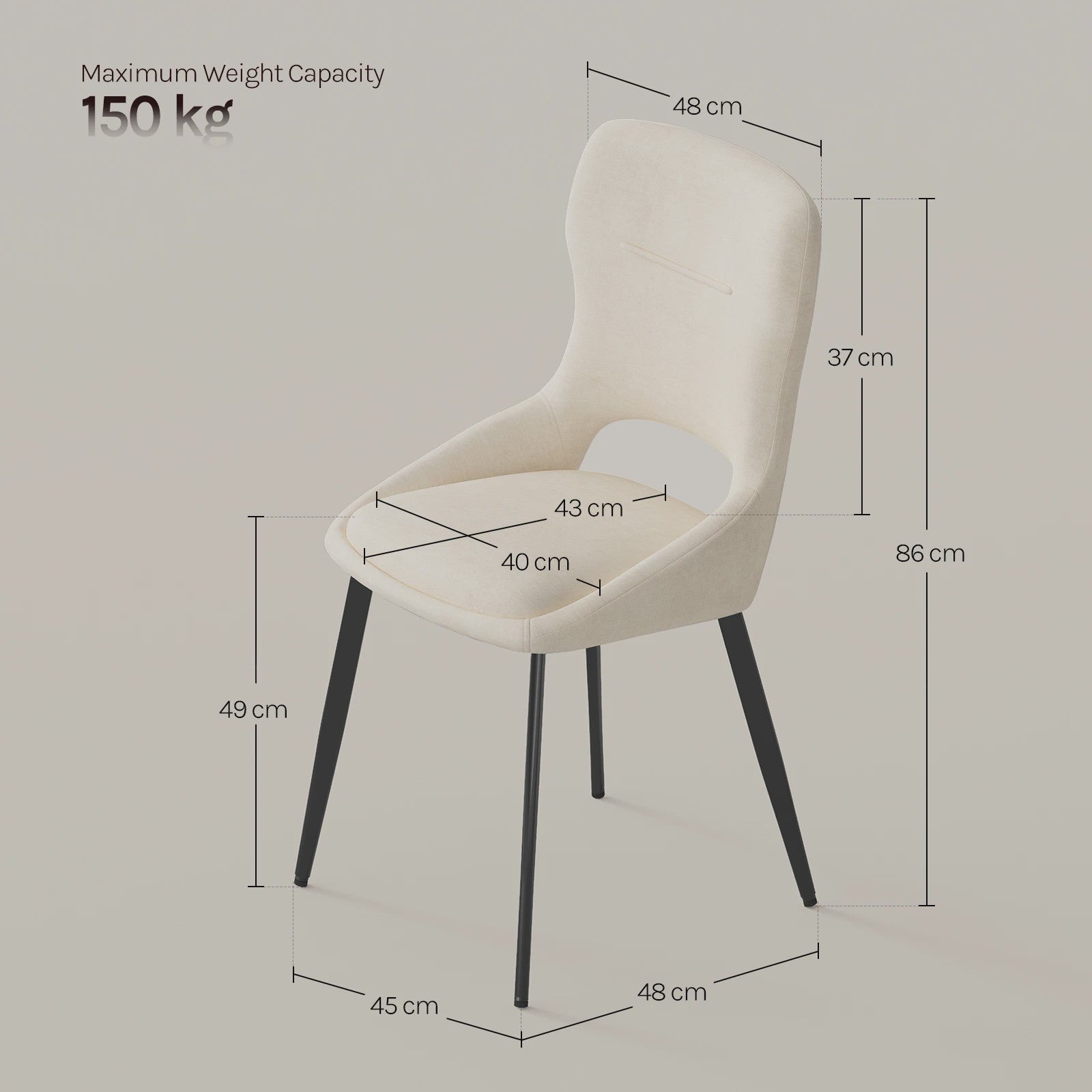 Set van 6 Luxe Eetkamerstoelen - Chenille Bekleding, Holle Rug & Metalen Poten