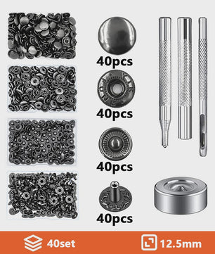 Roestvrij Staal Drukknopen Set 12.5mm Gunmetal Zwart - Kleding & Tassen