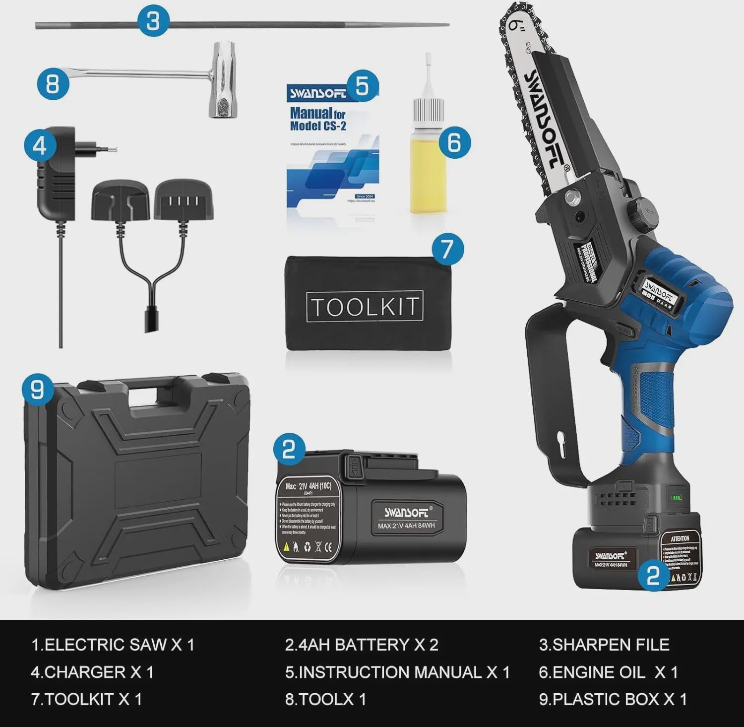 SWANSOFT 6-inch Elektrische Mini Kettingzaag - Krachtige 600W Brushless Motor