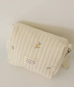 Quilted Luiertas Organizer met Borduring - Baby Verzorgingstas voor Kinderwagen