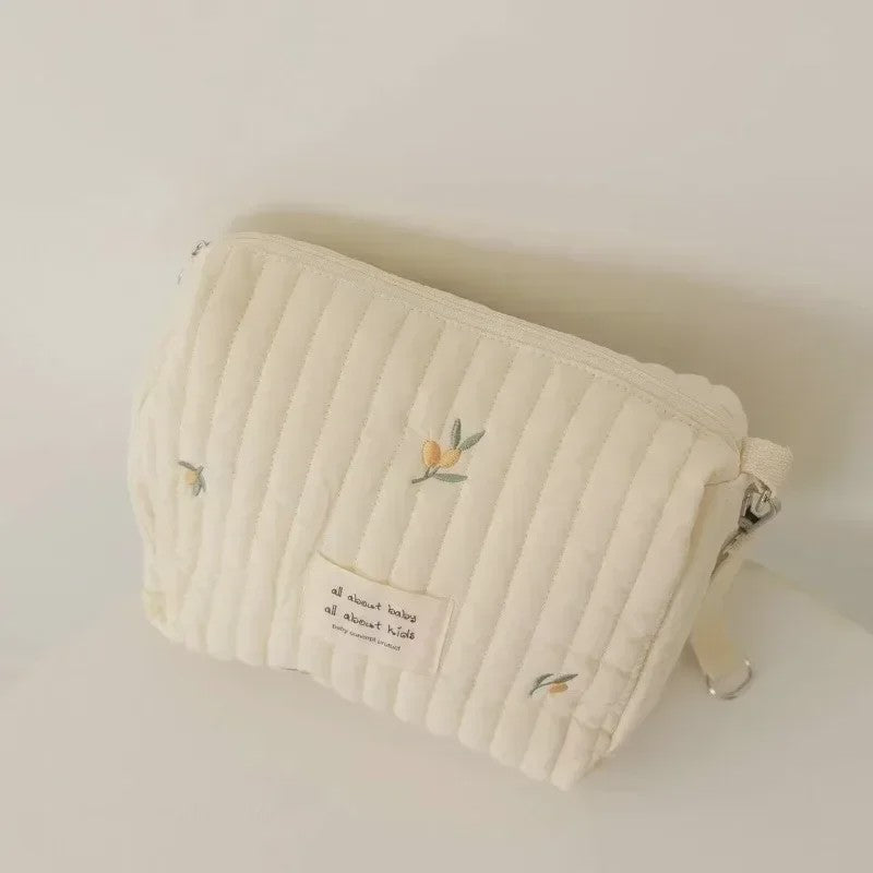 Quilted Luiertas Organizer met Borduring - Baby Verzorgingstas voor Kinderwagen