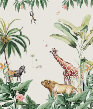 Milofi 3D Muurschildering Behang: Scandinavisch Bos met Jungle Dieren voor Kinderkamer