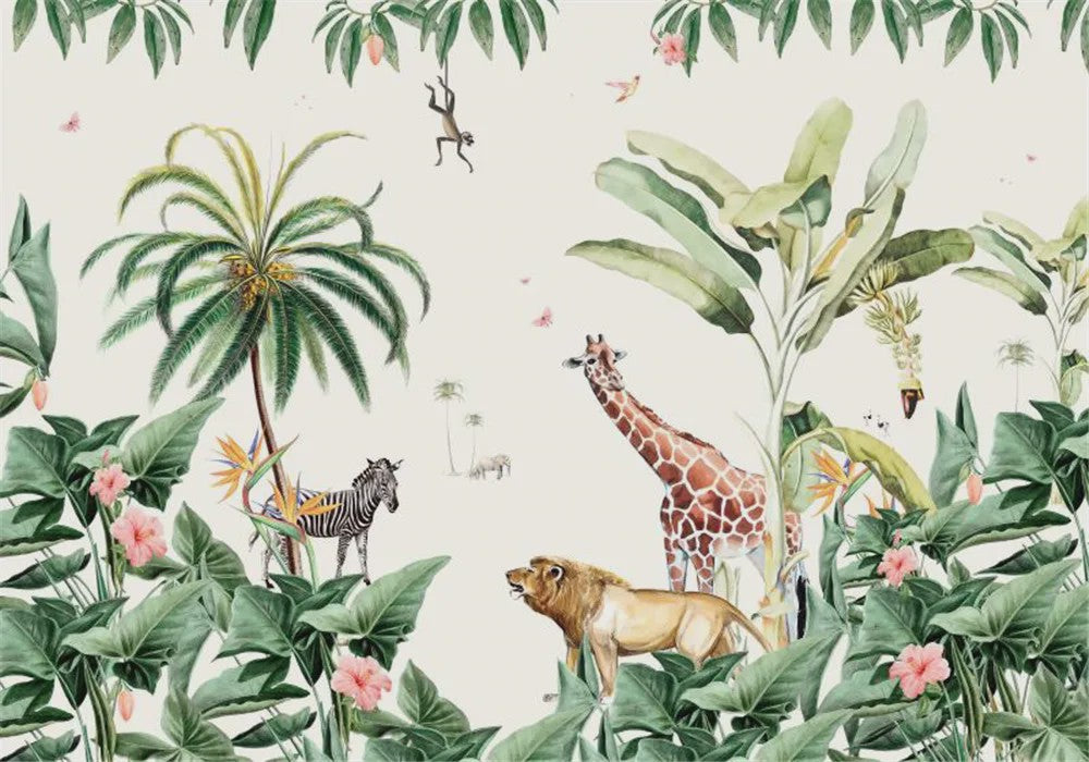 Milofi 3D Muurschildering Behang: Scandinavisch Bos met Jungle Dieren voor Kinderkamer
