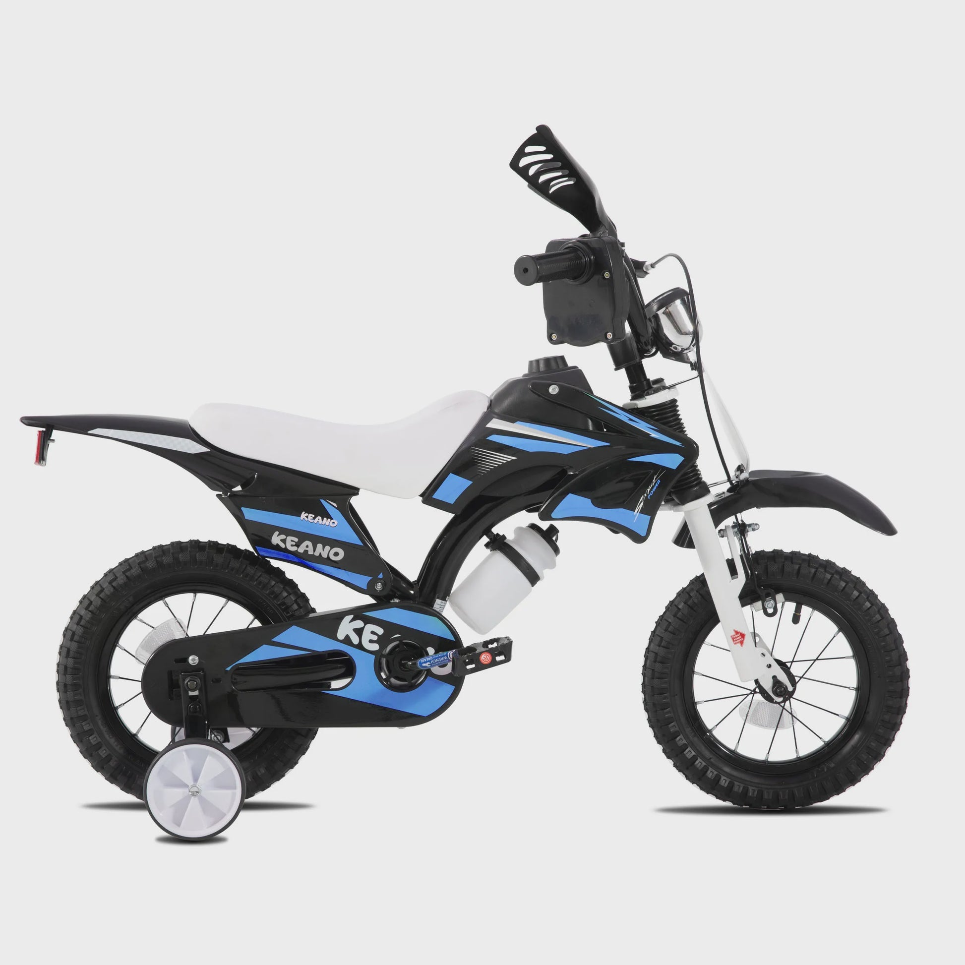 KEANO Kinderloopfiets Motocross Stijl - 12 & 16 Inch - Leeftijd 3-7 Jaar - Met Zijwielen & Nummerplaat