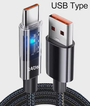 240W Nylon USB-C Snellader Kabel met LED Display - Snel Data en Opladen