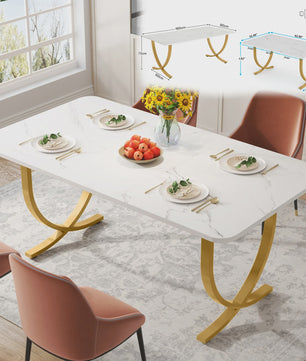 Moderne Marmerlook Eettafel voor 4-6 Personen - Stijlvol Wit Design (160cm)