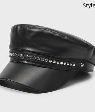 Klassieke Zwarte PU Lederen Baret met Vizier - Retro Stijl Pet voor Dames