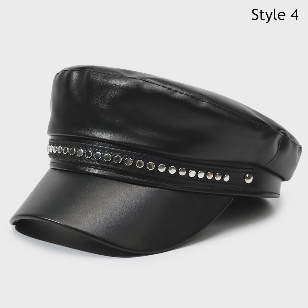 Klassieke Zwarte PU Lederen Baret met Vizier - Retro Stijl Pet voor Dames