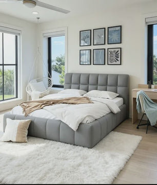 Luxe Gestoffeerd Bubble Bed 160x200 cm met Lattenbodem en Zacht Hoofdbord - Stijlvol Slaapkamermeubel