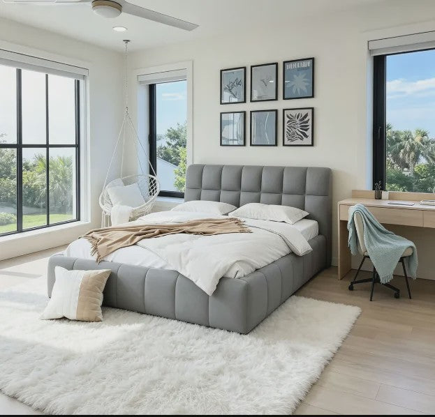 Luxe Gestoffeerd Bubble Bed 160x200 cm met Lattenbodem en Zacht Hoofdbord - Stijlvol Slaapkamermeubel