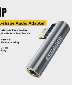 Essager L-vormige Audio Adapter: Type-C naar 3.5mm Jack & Lightning naar 3.5mm Koptelefoon