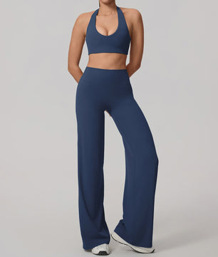Dames Sportset: Sneldrogende Yoga Top met U-hals en Bell-Bottoms