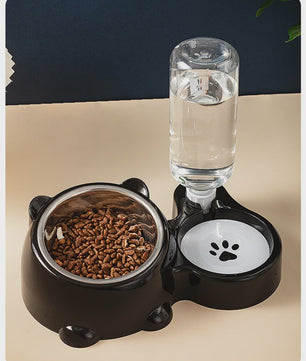 Dubbele Voer- en Waterbak voor Katten en Honden met Automatische Waterdispenser - Anti-slip & No-Spill