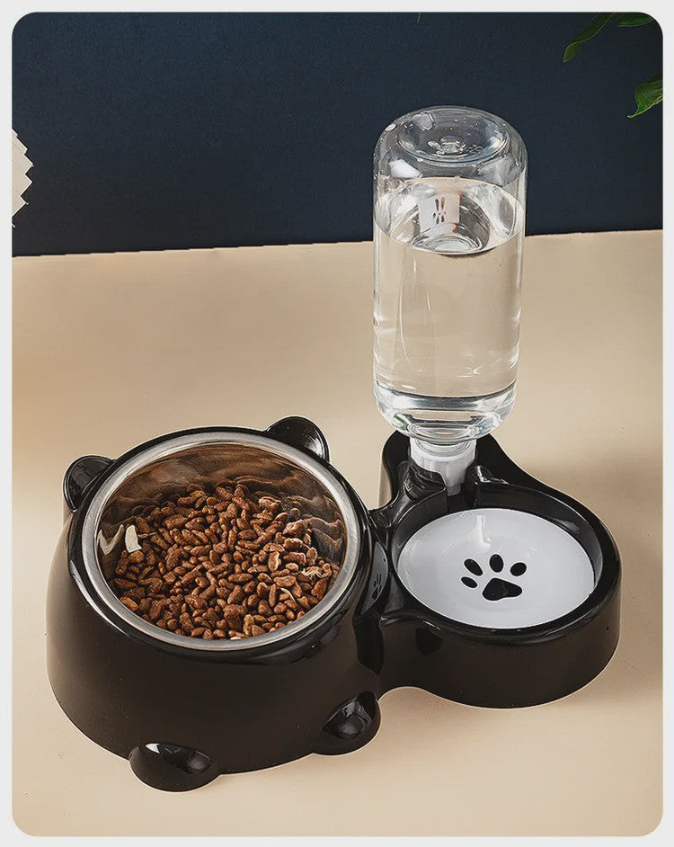 Dubbele Voer- en Waterbak voor Katten en Honden met Automatische Waterdispenser - Anti-slip & No-Spill
