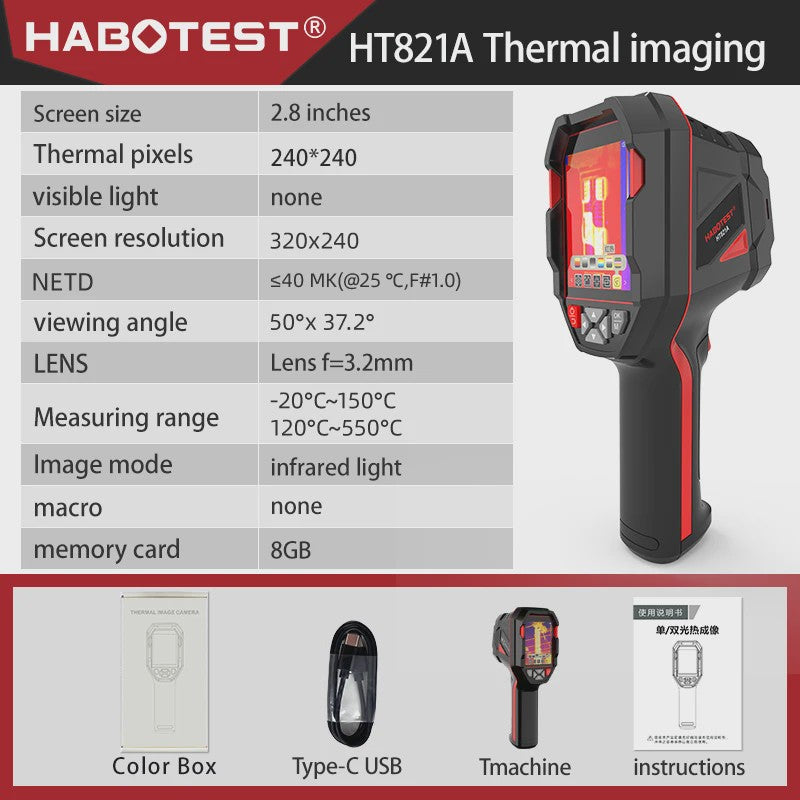 HABOTEST HT821A Thermische Camera: -20°C tot 550°C, Waterdicht & Robuust