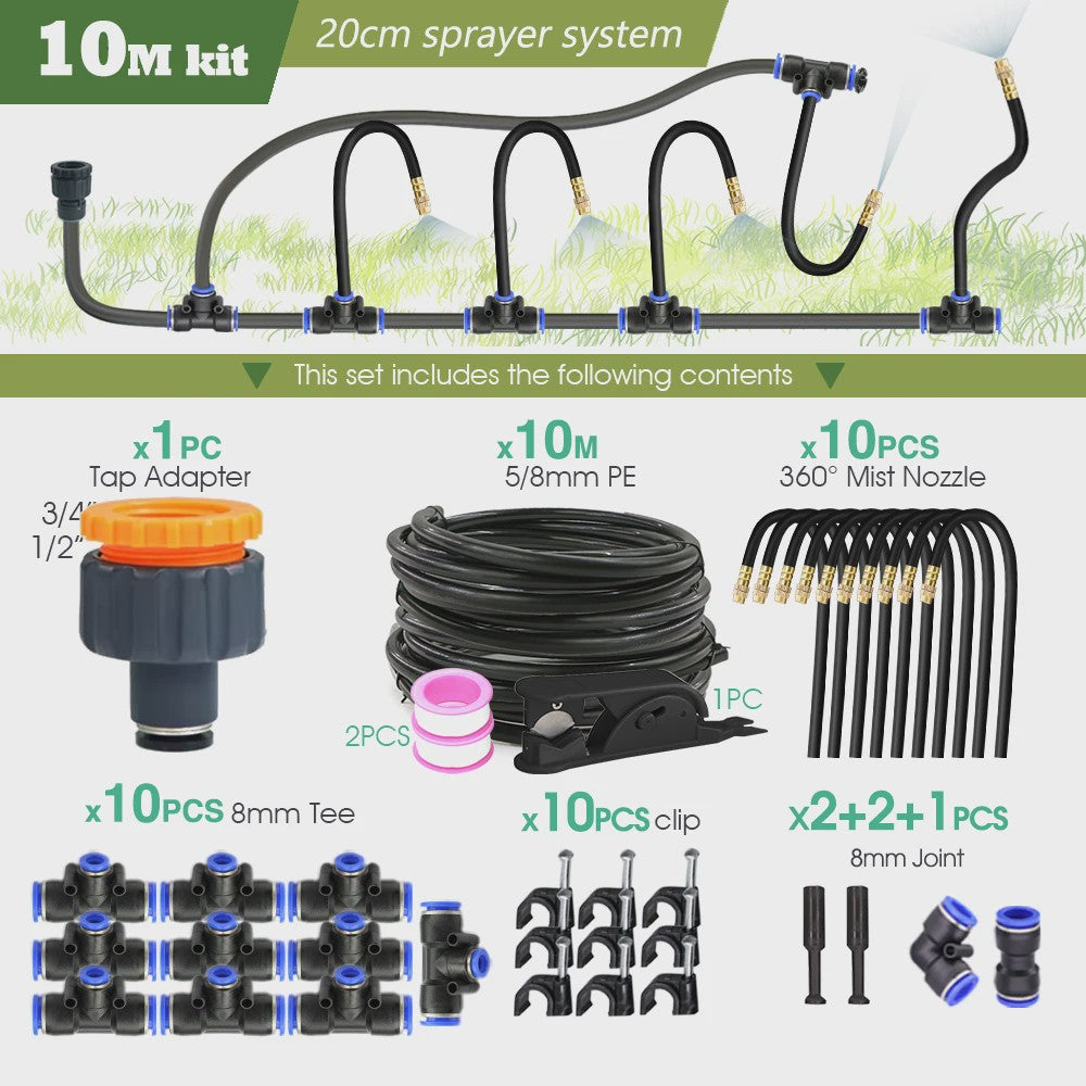 Verstelbare Nevelsproeier Kit met 8mm PE Slang en Zelfaanzuigende Pomp voor Tuin