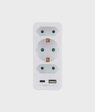 Universele Wandcontactdoos Adapter met Schakelaar, 2x USB-A, 1x USB-C & 3x Schuko Stopcontact