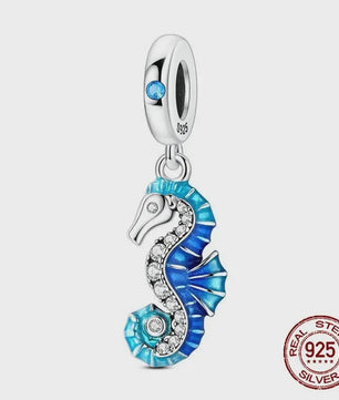 925 Sterling Zilveren Bedel Set: Dolfijn, Zeepaardje & Octopus - Blauw - DIY Armband Sieraden