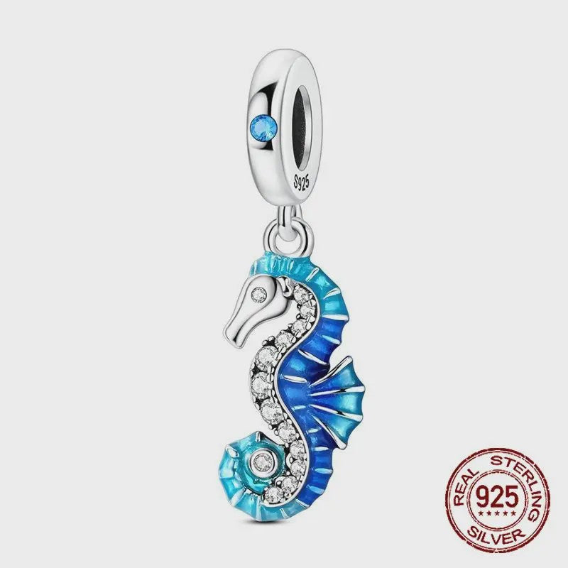 925 Sterling Zilveren Bedel Set: Dolfijn, Zeepaardje & Octopus - Blauw - DIY Armband Sieraden