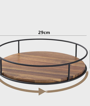 Draaibare Acacia Houten Serveerschaal met Metalen Rand - Keuken Organizer