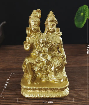 Bronzen Beeld Shiva, Parvati en Ganesha - Hindoeïstische Familie Feng Shui Decoratie