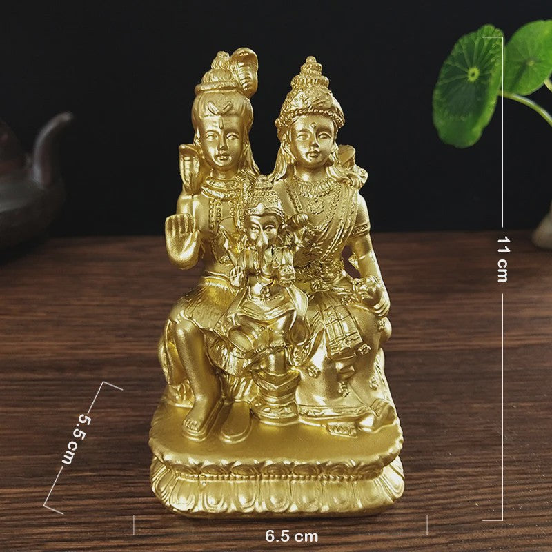 Bronzen Beeld Shiva, Parvati en Ganesha - Hindoeïstische Familie Feng Shui Decoratie