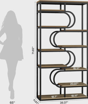 Industriële Boekenkast 180cm Hoog - 5 Lagen Open Opslag - Metaal & Hout Design