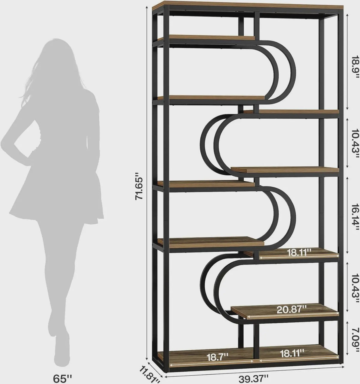Industriële Boekenkast 180cm Hoog - 5 Lagen Open Opslag - Metaal & Hout Design