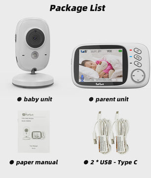 Draadloze Babyfoon met 3.2" Scherm, Nachtzicht, Temperatuur & Melodieën