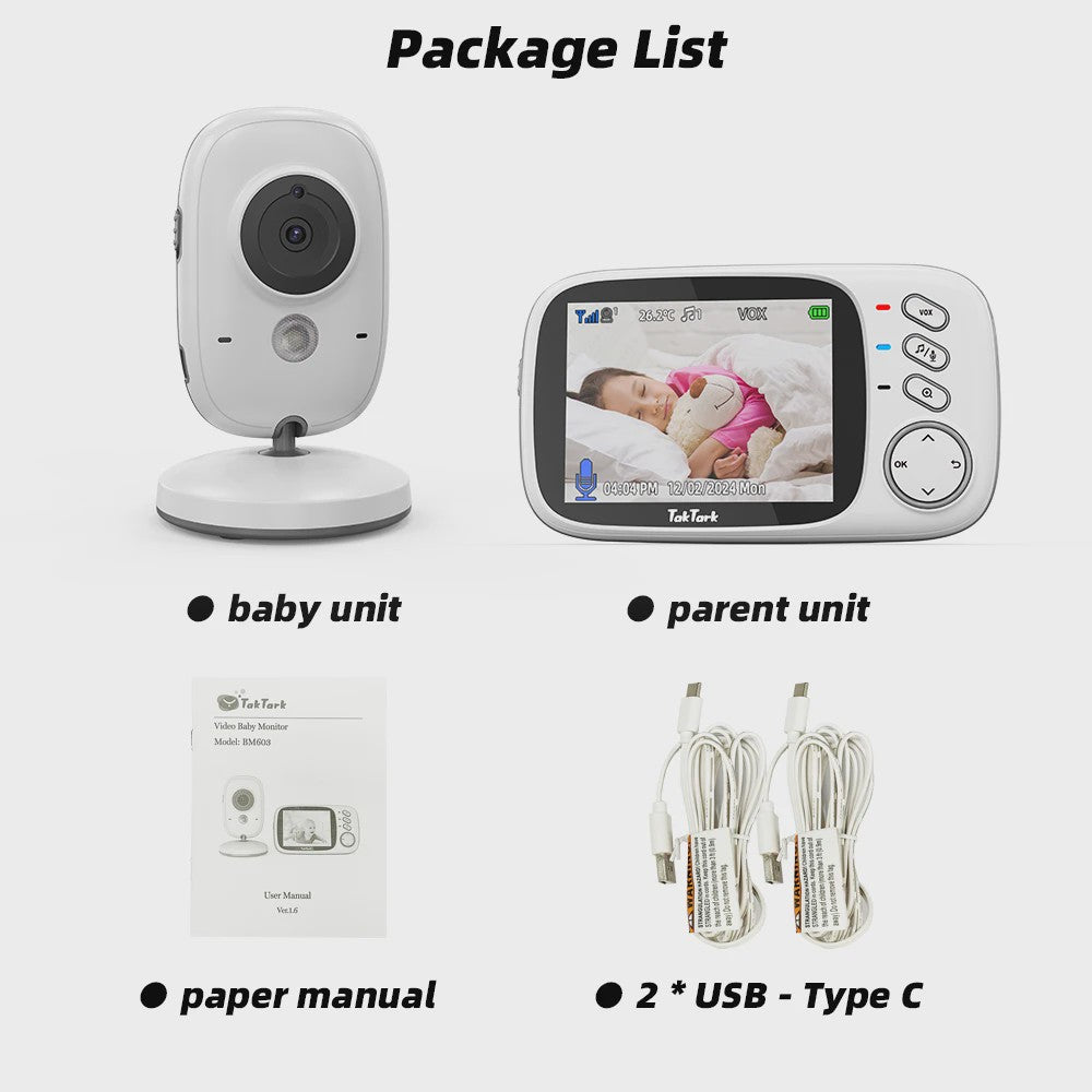 Draadloze Babyfoon met 3.2" Scherm, Nachtzicht, Temperatuur & Melodieën