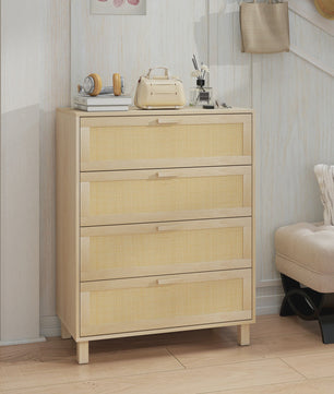 Ladekast 4 Lades met Rotan Fronten - Licht Hout MDF - 80x40x103 cm