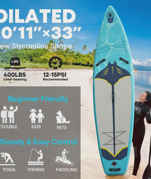 Opblaasbaar Stand Up Paddle Board (SUP) 10'11'' - 33'' Breed - 180kg Capaciteit - Complete Set voor Beginners