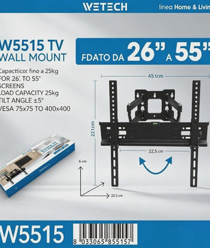 WETECH W5515 TV Muurbeugel: Volledig Beweegbaar voor 26-55 Inch TV's, 25kg Draagkracht, Kantelbaar & VESA Compatibel