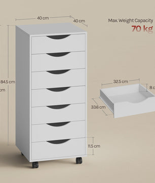 WOLTU Ladekast op Wielen - Wit Archiefkast met 6 Lades voor Kantoor, Slaapkamer of Studiekamer
