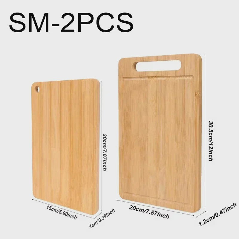Set van 3 Bamboe Houten Snijplanken met Handvat en Sapgoot - Dubbelzijdig