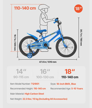 Kinderfiets BMX Stijl Blauw - 14, 16, 18 inch - Met Zijwieltjes