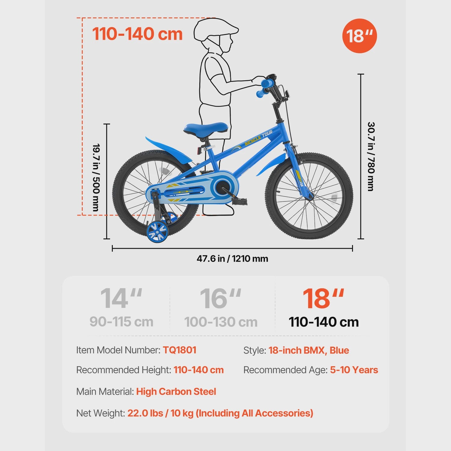 Kinderfiets BMX Stijl Blauw - 14, 16, 18 inch - Met Zijwieltjes