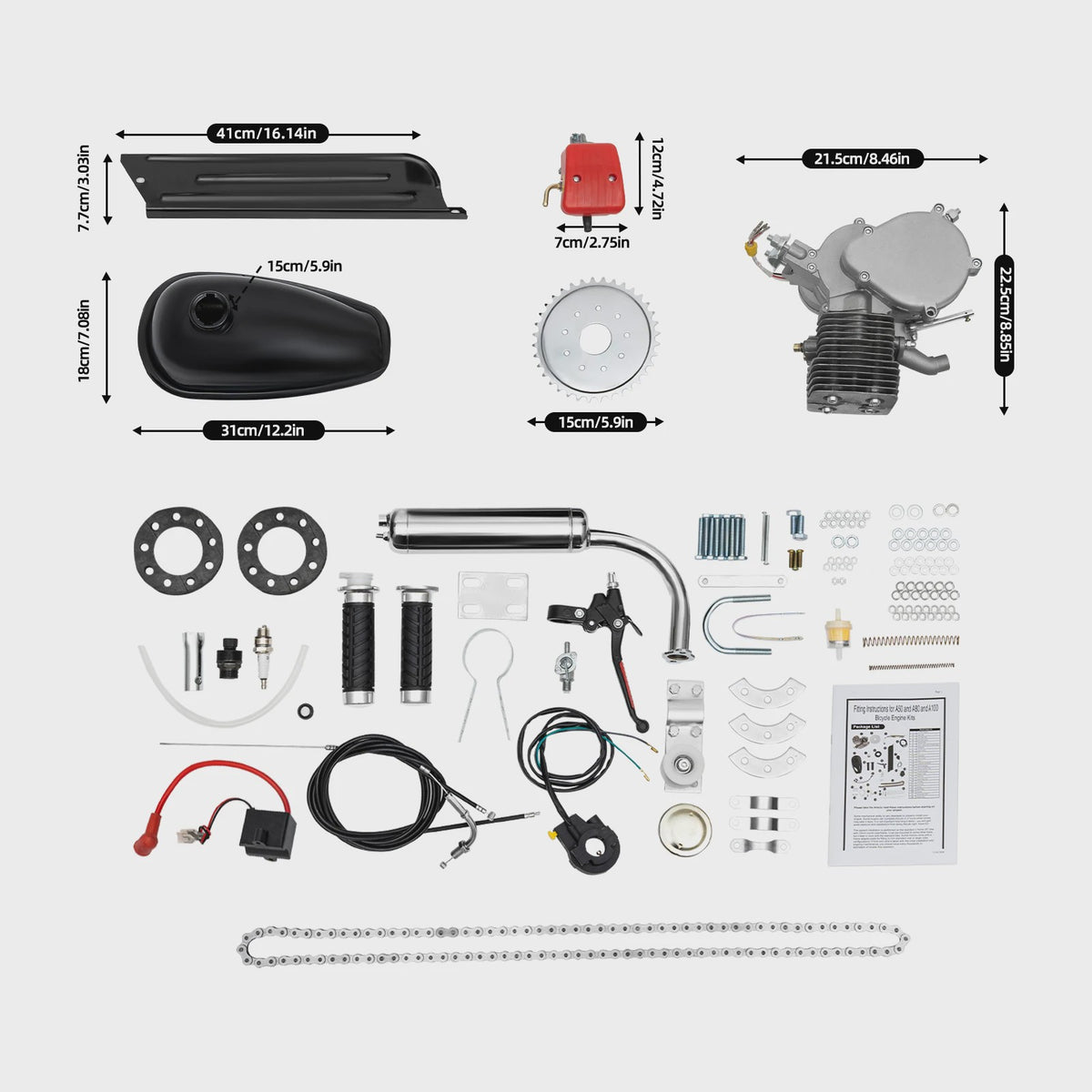100CC 2-Takt Fietsmotor Kit - Benzine Motor voor Fietsen - Luchtgekoeld