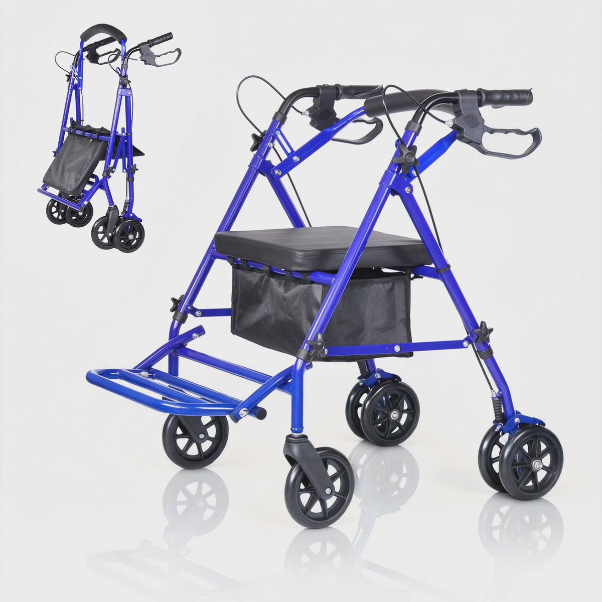 2-in-1 Rollator en Transportstoel voor Senioren - Opvouwbaar Aluminium Mobiliteitshulpmiddel