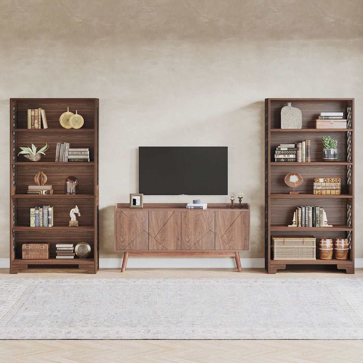 Industriële Boekenkast 180cm Hoog - Vintage Bruin Hout - 6 Open Planken