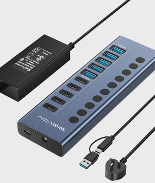 Acasis 16-Poorts USB Hub 10Gbps met Individuele Schakelaars & Snelle Data Transfer