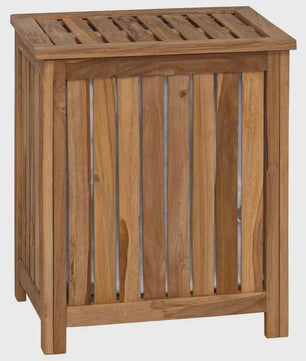 Natuurlijke Teak Houten Was Mand 50x35x60cm met Deksel - Badkamer Opbergmeubel