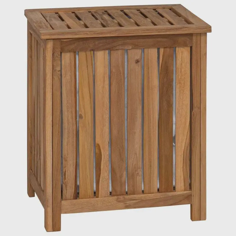 Natuurlijke Teak Houten Was Mand 50x35x60cm met Deksel - Badkamer Opbergmeubel