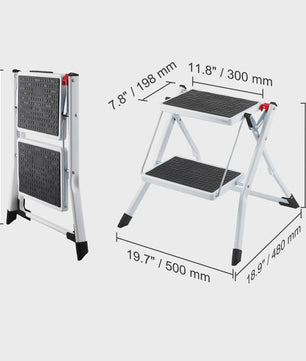 Opvouwbare 2-treden trapkruk met anti-slip pedalen en hoge draagkracht (150 kg)