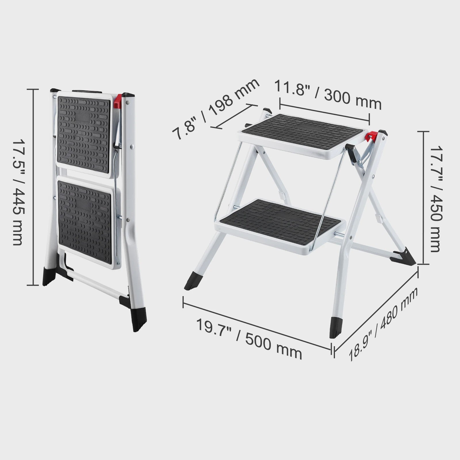 Opvouwbare 2-treden trapkruk met anti-slip pedalen en hoge draagkracht (150 kg)